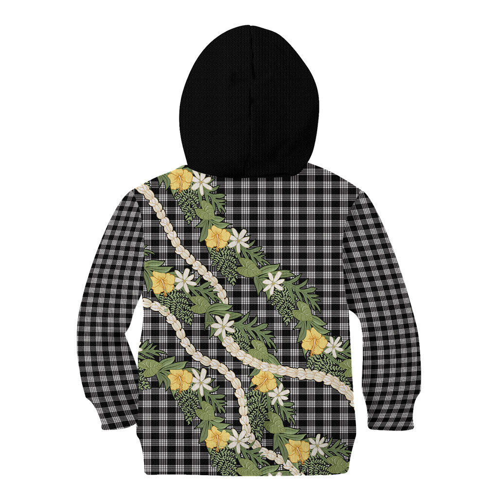 Aloha Puakenikeni Anthurium Pikake Lei Kid Hoodie Black Hawaiian Palaka Pattern