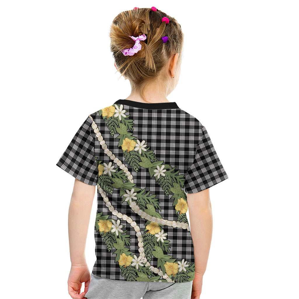 Aloha Puakenikeni Anthurium Pikake Lei Kid T Shirt Black Hawaiian Palaka Pattern