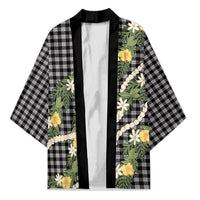 Aloha Puakenikeni Anthurium Pikake Lei Kimono Black Hawaiian Palaka Pattern