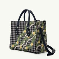 Aloha Puakenikeni Anthurium Pikake Lei Leather Bag Black Hawaiian Palaka Pattern