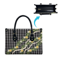 Aloha Puakenikeni Anthurium Pikake Lei Leather Bag Black Hawaiian Palaka Pattern