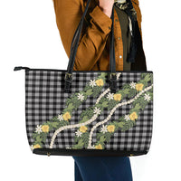 Aloha Puakenikeni Anthurium Pikake Lei Leather Tote Bag Black Hawaiian Palaka Pattern