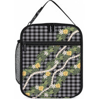 Aloha Puakenikeni Anthurium Pikake Lei Lunch Bag Black Hawaiian Palaka Pattern LT9 10.2 × 8.3 × 4.3 inch Black - Polynesian Pride