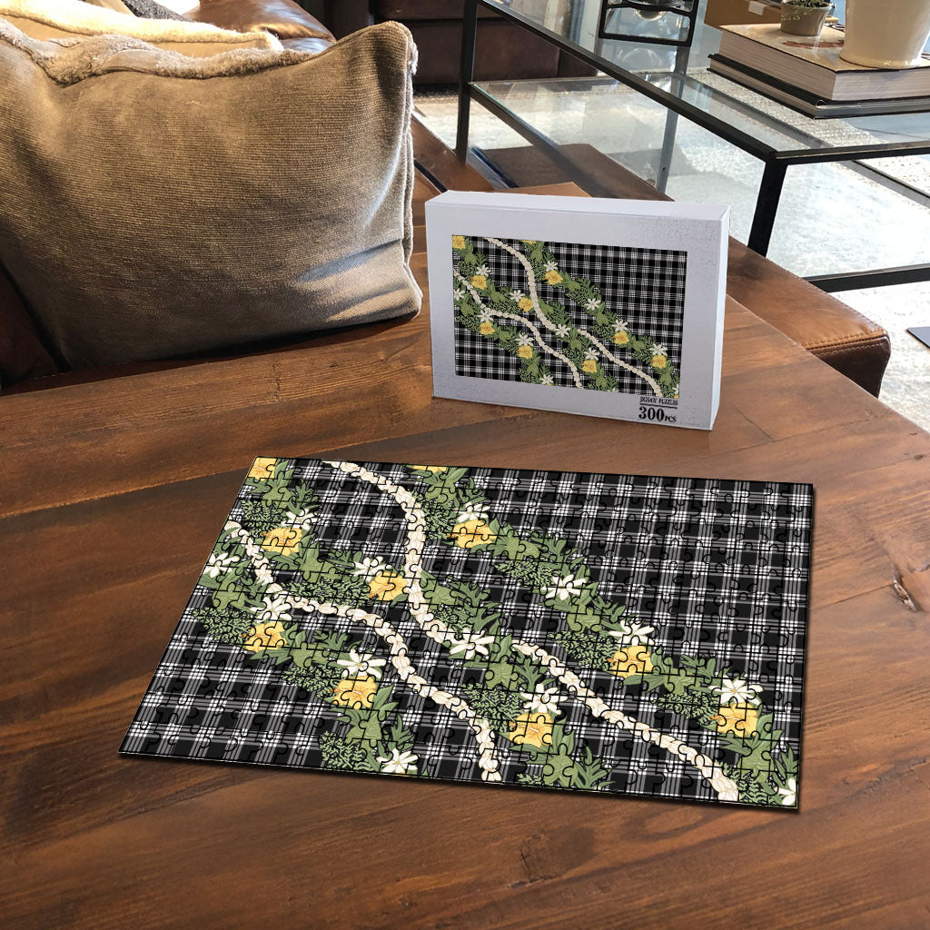 Aloha Puakenikeni Anthurium Pikake Lei Puzzle Black Hawaiian Palaka Pattern LT9 - Polynesian Pride