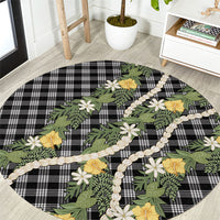 Aloha Puakenikeni Anthurium Pikake Lei Round Carpet Black Hawaiian Palaka Pattern