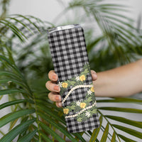 Aloha Puakenikeni Anthurium Pikake Lei Skinny Tumbler Black Hawaiian Palaka Pattern