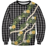 Aloha Puakenikeni Anthurium Pikake Lei Sweatshirt Black Hawaiian Palaka Pattern LT9 Unisex Black - Polynesian Pride