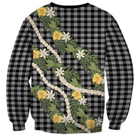 Aloha Puakenikeni Anthurium Pikake Lei Sweatshirt Black Hawaiian Palaka Pattern LT9 - Polynesian Pride
