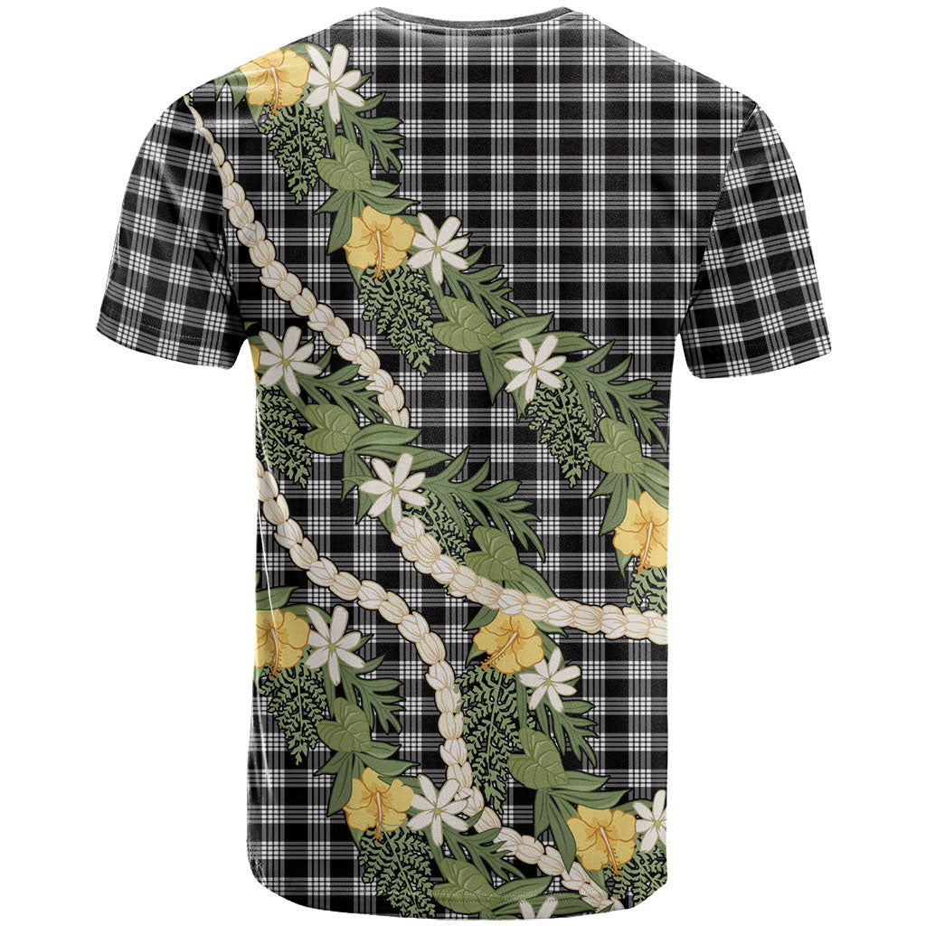 Aloha Puakenikeni Anthurium Pikake Lei T Shirt Black Hawaiian Palaka Pattern