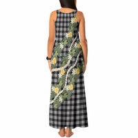 Aloha Puakenikeni Anthurium Pikake Lei Tank Maxi Dress Black Hawaiian Palaka Pattern LT9 - Polynesian Pride