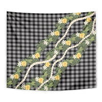 Aloha Puakenikeni Anthurium Pikake Lei Tapestry Black Hawaiian Palaka Pattern