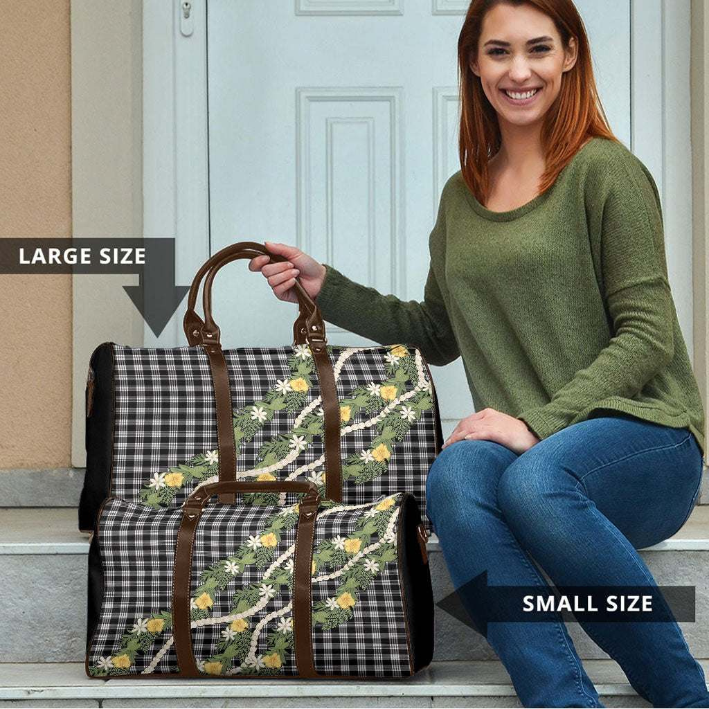 Aloha Puakenikeni Anthurium Pikake Lei Travel Bag Black Hawaiian Palaka Pattern
