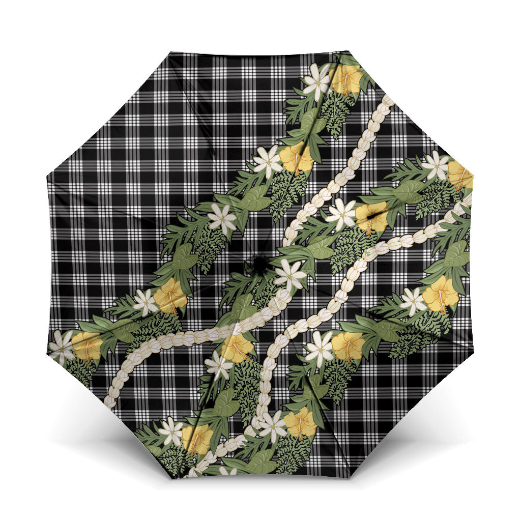 Aloha Puakenikeni Anthurium Pikake Lei Umbrella Black Hawaiian Palaka Pattern