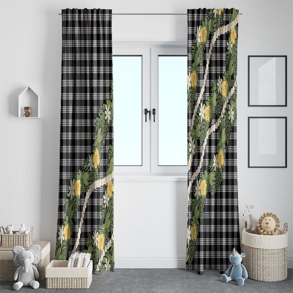 Aloha Puakenikeni Anthurium Pikake Lei Window Curtain Black Hawaiian Palaka Pattern