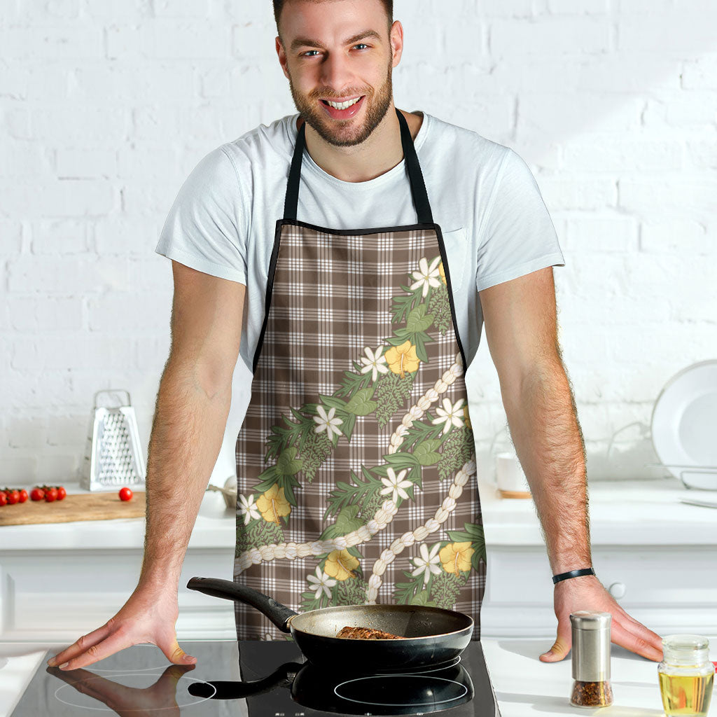 Aloha Puakenikeni Anthurium Pikake Lei Apron Chocolate Hawaiian Palaka Pattern