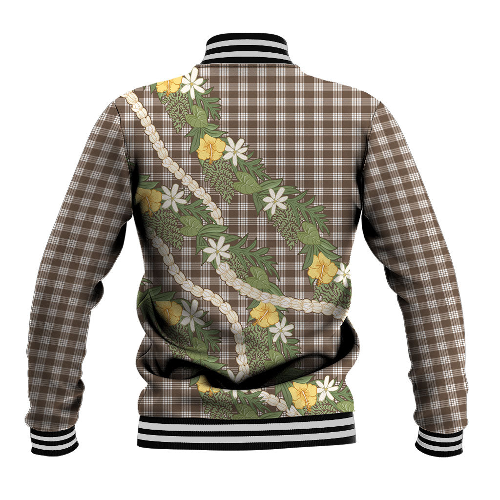 Aloha Puakenikeni Anthurium Pikake Lei Baseball Jacket Chocolate Hawaiian Palaka Pattern