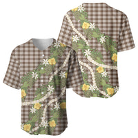 Aloha Puakenikeni Anthurium Pikake Lei Baseball Jersey Chocolate Hawaiian Palaka Pattern