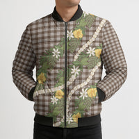 Aloha Puakenikeni Anthurium Pikake Lei Bomber Puffer Jacket Chocolate Hawaiian Palaka Pattern