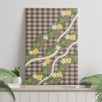 Aloha Puakenikeni Anthurium Pikake Lei Canvas Wall Art Chocolate Hawaiian Palaka Pattern
