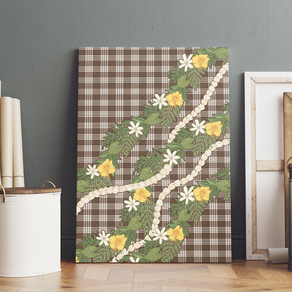 Aloha Puakenikeni Anthurium Pikake Lei Canvas Wall Art Chocolate Hawaiian Palaka Pattern