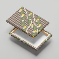 Aloha Puakenikeni Anthurium Pikake Lei Canvas Wall Art Chocolate Hawaiian Palaka Pattern