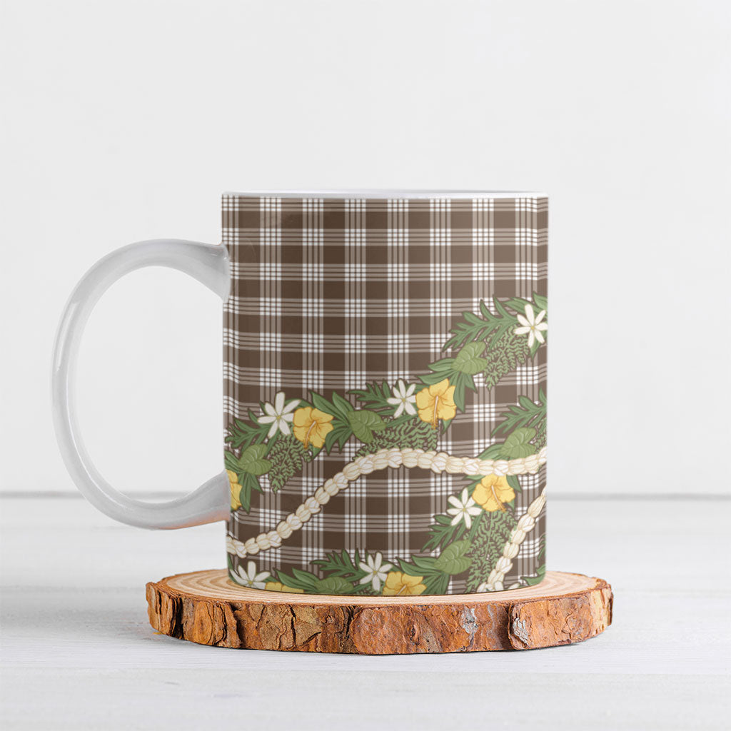 Aloha Puakenikeni Anthurium Pikake Lei Ceramic Mug Chocolate Hawaiian Palaka Pattern