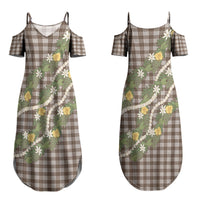 Aloha Puakenikeni Anthurium Pikake Lei Couples Matching Summer Maxi Dress and Hawaiian Shirt Chocolate Hawaiian Palaka Pattern LT9 - Polynesian Pride