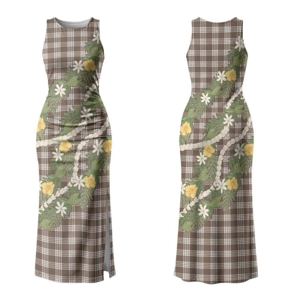 Aloha Puakenikeni Anthurium Pikake Lei Couples Matching Tank Maxi Dress and Hawaiian Shirt Chocolate Hawaiian Palaka Pattern LT9 - Polynesian Pride