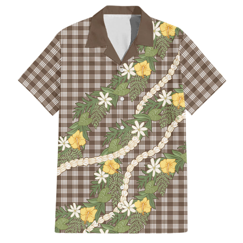 Aloha Puakenikeni Anthurium Pikake Lei Family Matching Mermaid Dress and Hawaiian Shirt Chocolate Hawaiian Palaka Pattern LT9 Dad's Shirt - Short Sleeve Chocolate - Polynesian Pride
