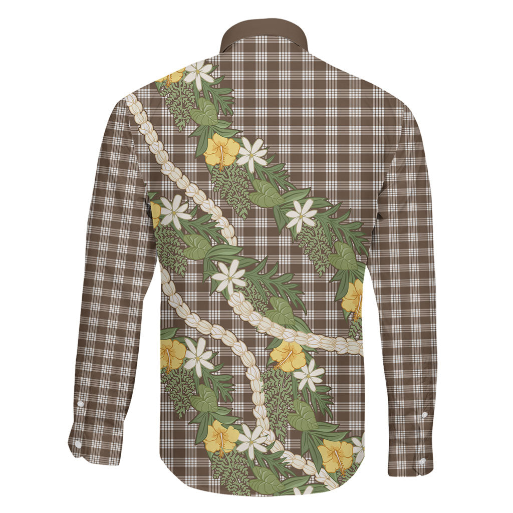 Aloha Puakenikeni Anthurium Pikake Lei Family Matching Off Shoulder Short Dress and Hawaiian Shirt Chocolate Hawaiian Palaka Pattern LT9 - Polynesian Pride