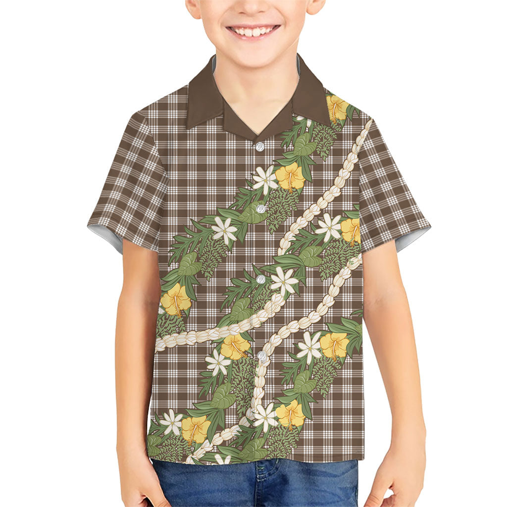 Aloha Puakenikeni Anthurium Pikake Lei Family Matching Off Shoulder Short Dress and Hawaiian Shirt Chocolate Hawaiian Palaka Pattern LT9 Son's Shirt Chocolate - Polynesian Pride