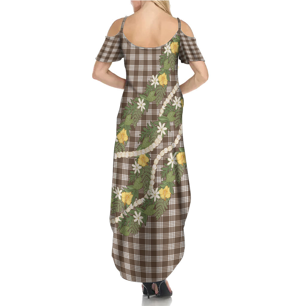Aloha Puakenikeni Anthurium Pikake Lei Family Matching Summer Maxi Dress and Hawaiian Shirt Chocolate Hawaiian Palaka Pattern LT9 - Polynesian Pride