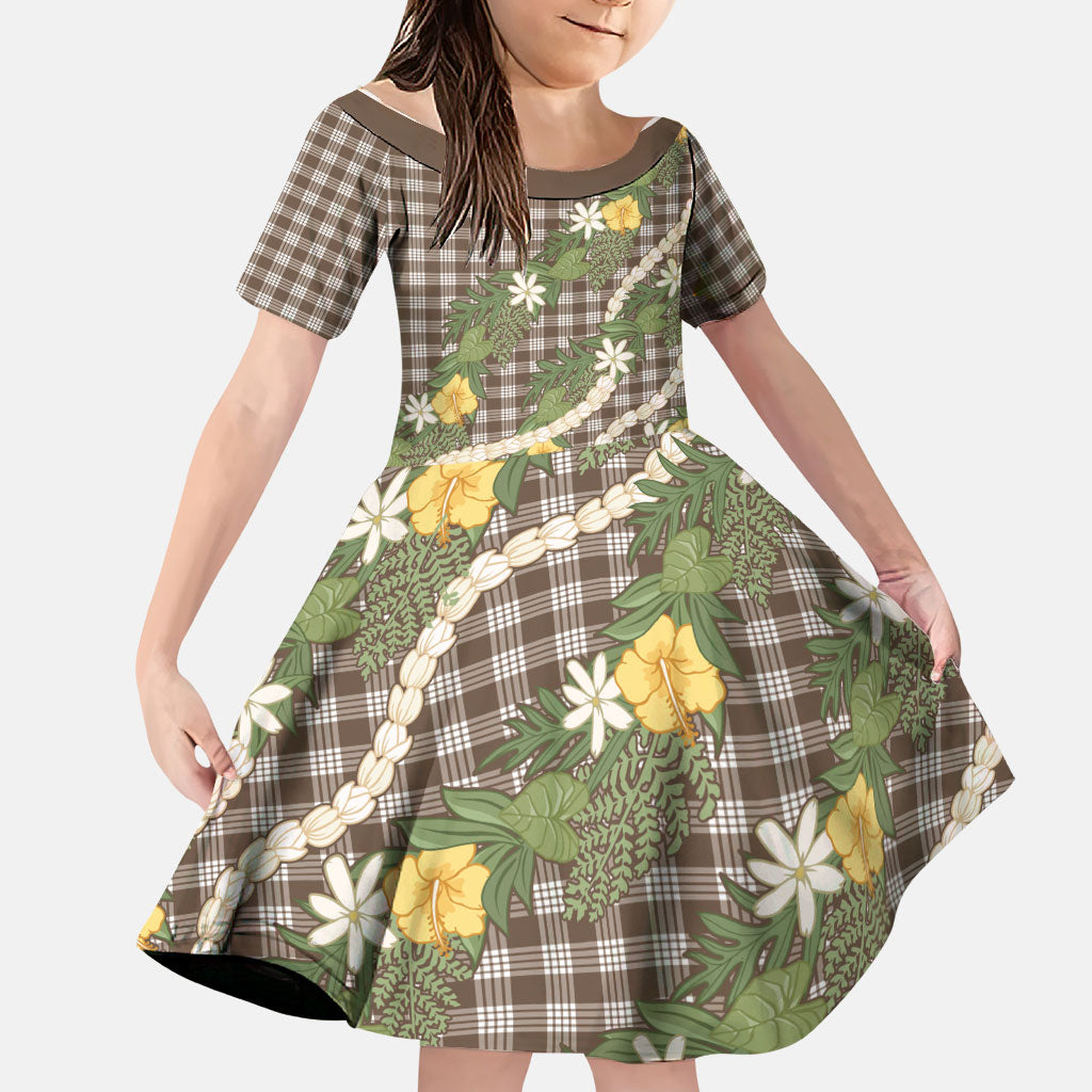 Aloha Puakenikeni Anthurium Pikake Lei Family Matching Tank Maxi Dress and Hawaiian Shirt Chocolate Hawaiian Palaka Pattern LT9 Daughter's Dress Chocolate - Polynesian Pride