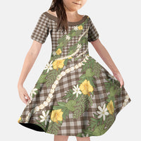 Aloha Puakenikeni Anthurium Pikake Lei Family Matching Tank Maxi Dress and Hawaiian Shirt Chocolate Hawaiian Palaka Pattern LT9 Daughter's Dress Chocolate - Polynesian Pride