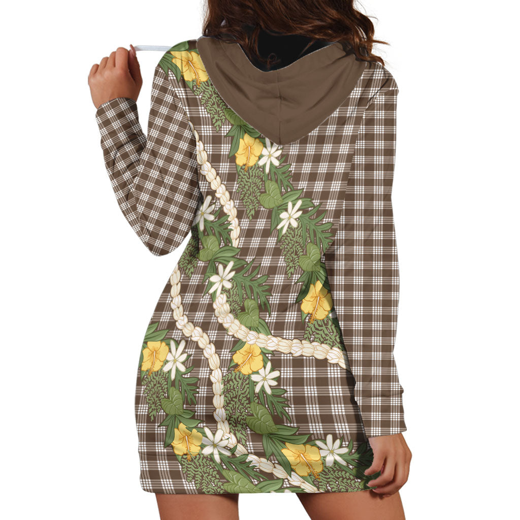 Aloha Puakenikeni Anthurium Pikake Lei Hoodie Dress Chocolate Hawaiian Palaka Pattern