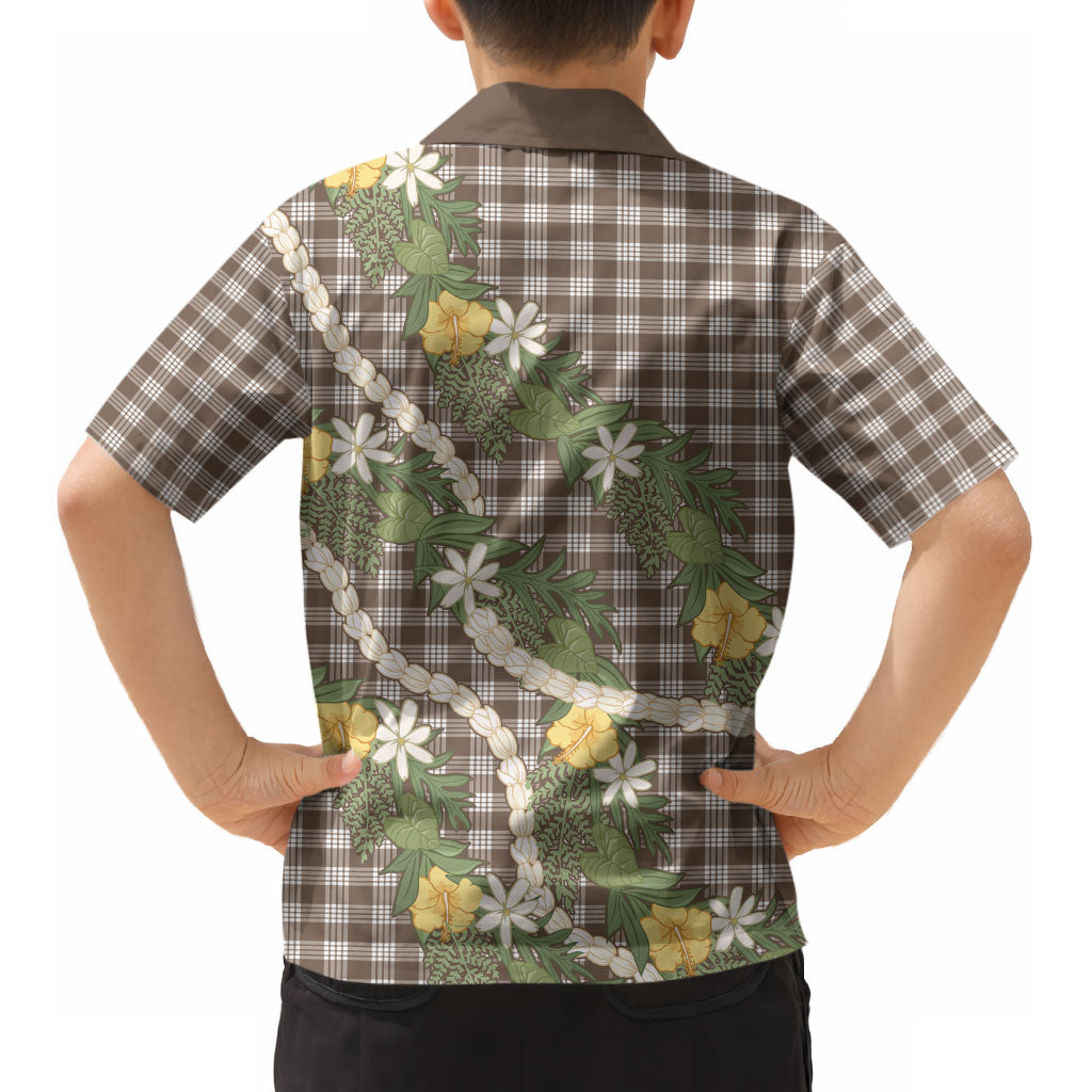 Aloha Puakenikeni Anthurium Pikake Lei Kid Hawaiian Shirt Chocolate Hawaiian Palaka Pattern LT9 - Polynesian Pride