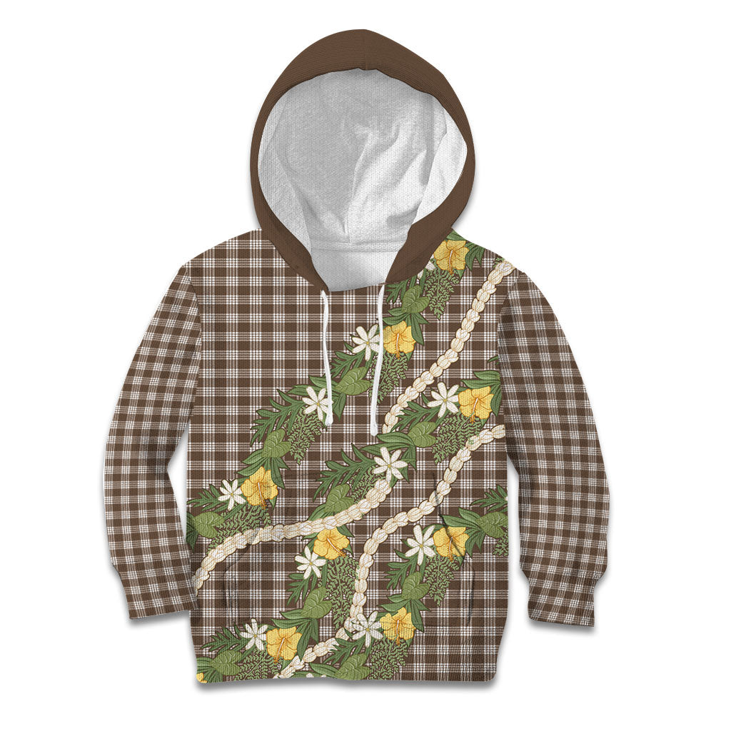 Aloha Puakenikeni Anthurium Pikake Lei Kid Hoodie Chocolate Hawaiian Palaka Pattern