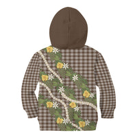 Aloha Puakenikeni Anthurium Pikake Lei Kid Hoodie Chocolate Hawaiian Palaka Pattern