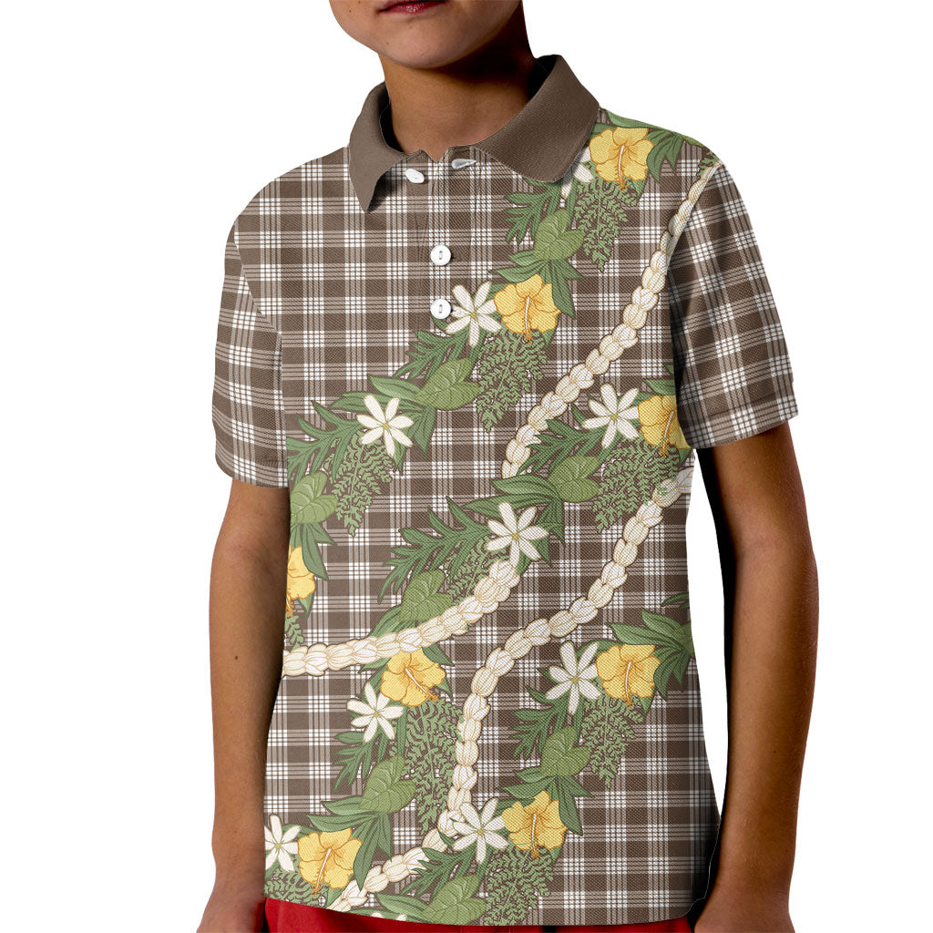 Aloha Puakenikeni Anthurium Pikake Lei Kid Polo Shirt Chocolate Hawaiian Palaka Pattern