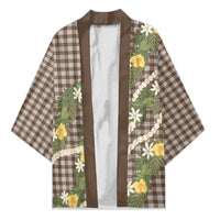 Aloha Puakenikeni Anthurium Pikake Lei Kimono Chocolate Hawaiian Palaka Pattern