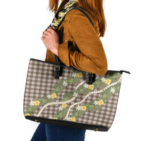 Aloha Puakenikeni Anthurium Pikake Lei Leather Tote Bag Chocolate Hawaiian Palaka Pattern