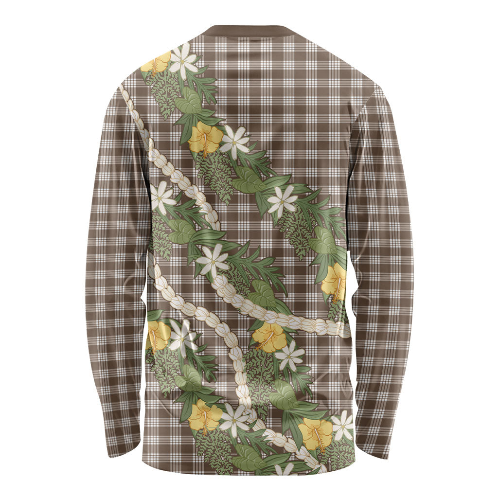 Aloha Puakenikeni Anthurium Pikake Lei Long Sleeve Shirt Chocolate Hawaiian Palaka Pattern