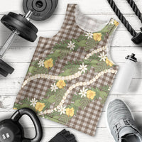 Aloha Puakenikeni Anthurium Pikake Lei Men Tank Top Chocolate Hawaiian Palaka Pattern