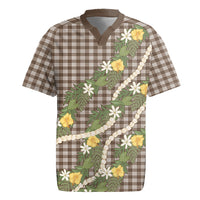 Aloha Puakenikeni Anthurium Pikake Lei Rugby Jersey Chocolate Hawaiian Palaka Pattern