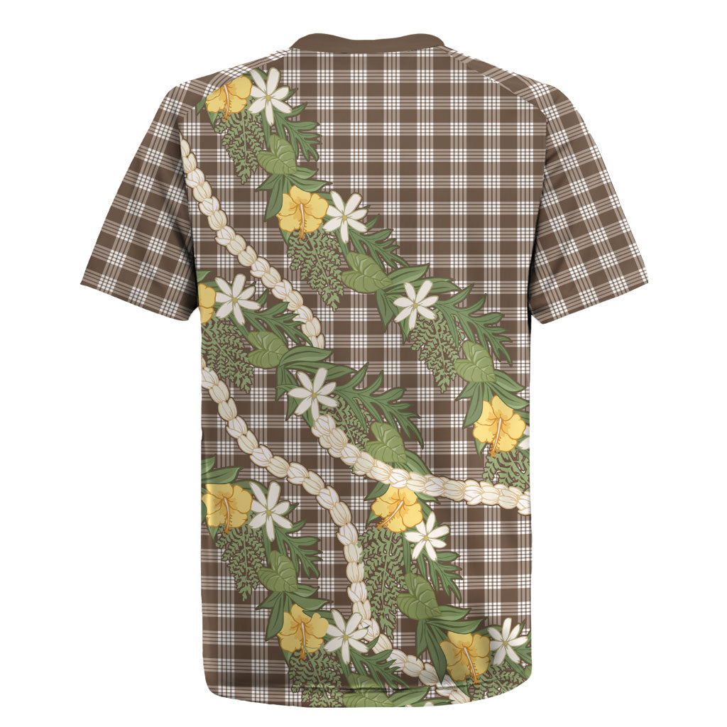 Aloha Puakenikeni Anthurium Pikake Lei Rugby Jersey Chocolate Hawaiian Palaka Pattern