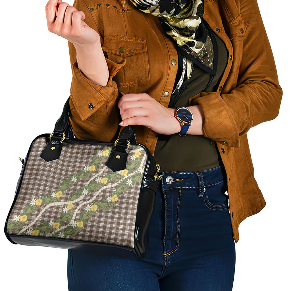 Aloha Puakenikeni Anthurium Pikake Lei Shoulder Handbag Chocolate Hawaiian Palaka Pattern