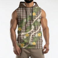 Aloha Puakenikeni Anthurium Pikake Lei Sleeveless Hoodie Chocolate Hawaiian Palaka Pattern
