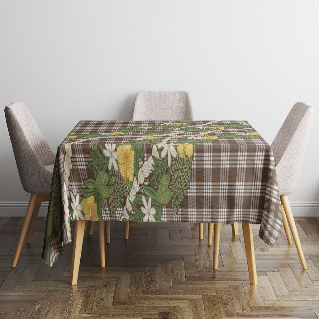 Aloha Puakenikeni Anthurium Pikake Lei Tablecloth Chocolate Hawaiian Palaka Pattern