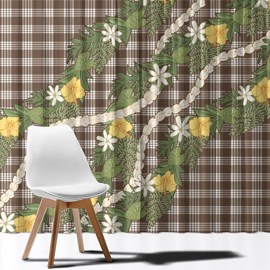 Aloha Puakenikeni Anthurium Pikake Lei Window Curtain Chocolate Hawaiian Palaka Pattern