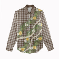 Aloha Puakenikeni Anthurium Pikake Lei Women Casual Shirt Chocolate Hawaiian Palaka Pattern